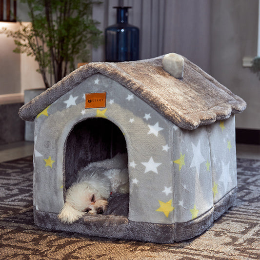 Foldable Dog House & Cat Bed โ Warm, Removable Winter Pet Villa, Enclosed Cave for Cats & Dogs