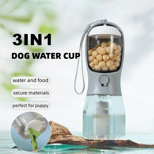 3-in-1 Portable Dog Water Cup – Drinking, Food & Garbage Bag Holder, Multi-functional Pet Travel Cup for Dogs