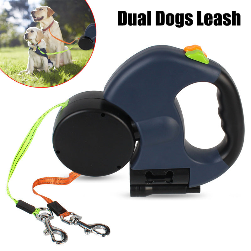 Retractable Dual Dog Leash for Small Dogs – 360° Tangle-Free Reflective Pet Lead with LED Light for Night Walking