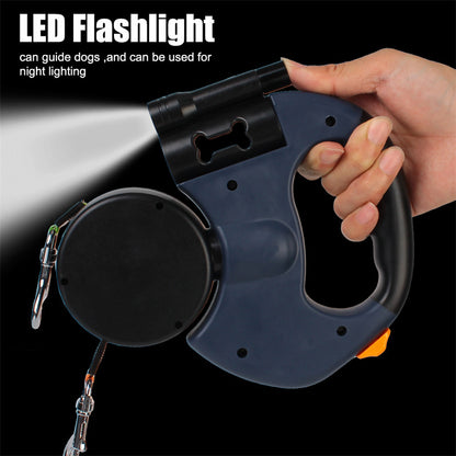 Retractable Dual Dog Leash for Small Dogs – 360° Tangle-Free Reflective Pet Lead with LED Light for Night Walking