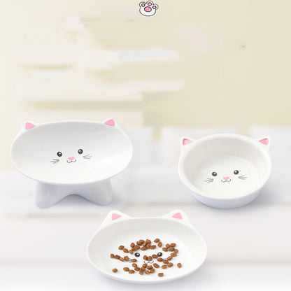 Small Ceramic Pet Bowl with Cat Face Design – Perfect for Cats & Puppies, Easy to Wash
