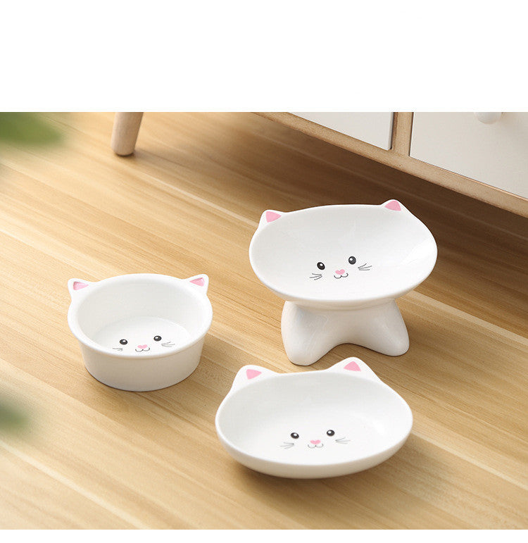 Small Ceramic Pet Bowl with Cat Face Design – Perfect for Cats & Puppies, Easy to Wash