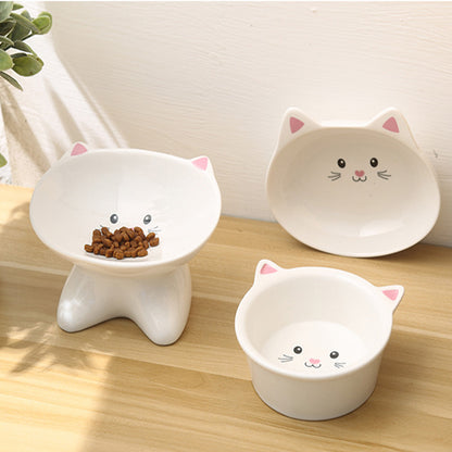 Small Ceramic Pet Bowl with Cat Face Design – Perfect for Cats & Puppies, Easy to Wash