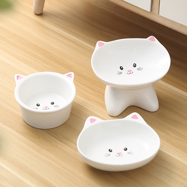 Small Ceramic Pet Bowl with Cat Face Design – Perfect for Cats & Puppies, Easy to Wash
