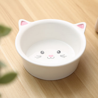 Small Ceramic Pet Bowl with Cat Face Design – Perfect for Cats & Puppies, Easy to Wash