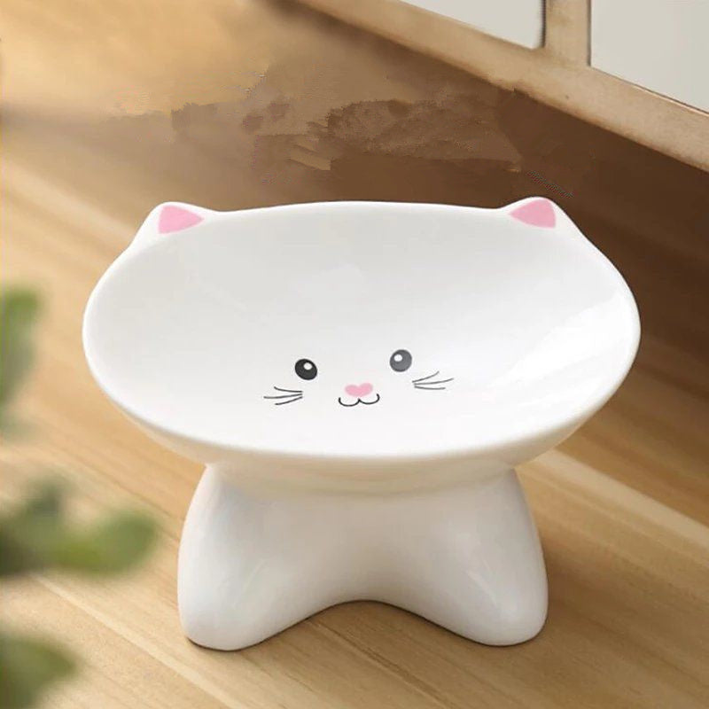 Small Ceramic Pet Bowl with Cat Face Design – Perfect for Cats & Puppies, Easy to Wash