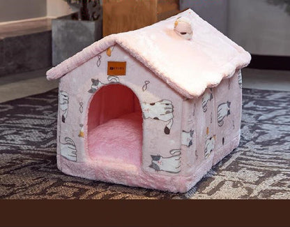 Foldable Dog House & Cat Bed – Warm, Removable Winter Pet Villa, Enclosed Cave for Cats & Dogs