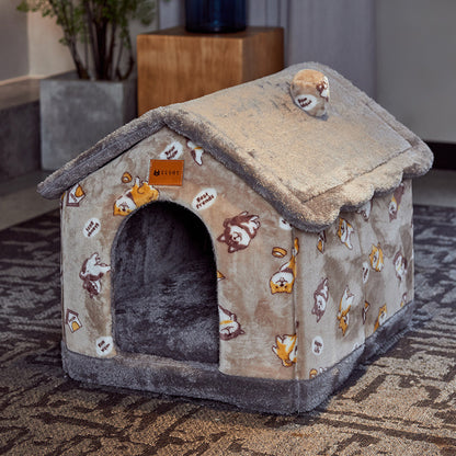 Foldable Dog House & Cat Bed – Warm, Removable Winter Pet Villa, Enclosed Cave for Cats & Dogs