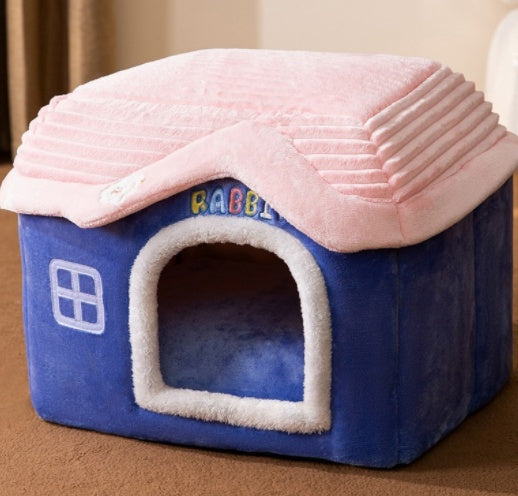 Foldable Dog House & Cat Bed – Warm, Removable Winter Pet Villa, Enclosed Cave for Cats & Dogs