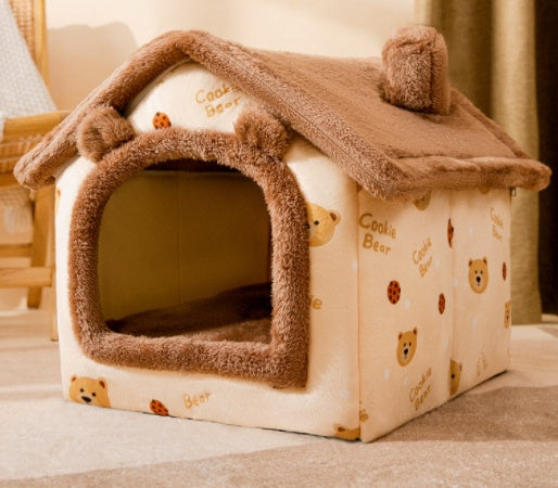 Foldable Dog House & Cat Bed – Warm, Removable Winter Pet Villa, Enclosed Cave for Cats & Dogs
