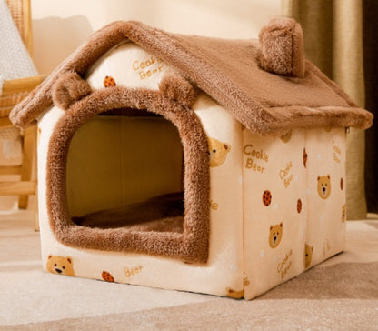Foldable Dog House & Cat Bed – Warm, Removable Winter Pet Villa, Enclosed Cave for Cats & Dogs