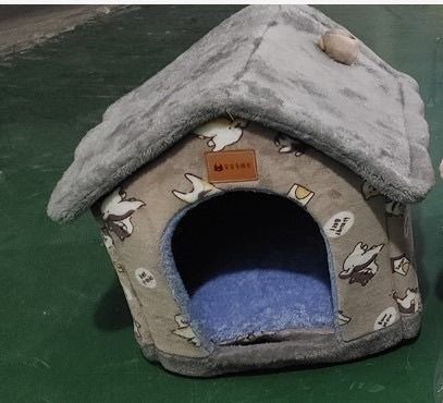 Foldable Dog House & Cat Bed – Warm, Removable Winter Pet Villa, Enclosed Cave for Cats & Dogs