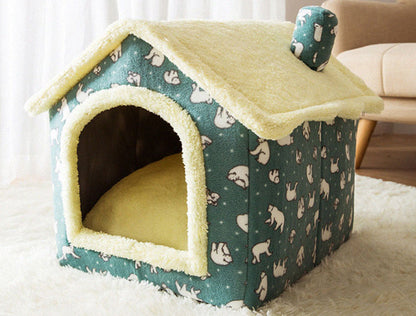 Foldable Dog House & Cat Bed – Warm, Removable Winter Pet Villa, Enclosed Cave for Cats & Dogs