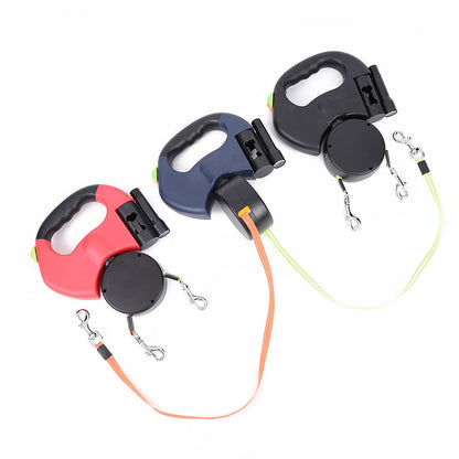 Retractable Dual Dog Leash for Small Dogs – 360° Tangle-Free Reflective Pet Lead with LED Light for Night Walking