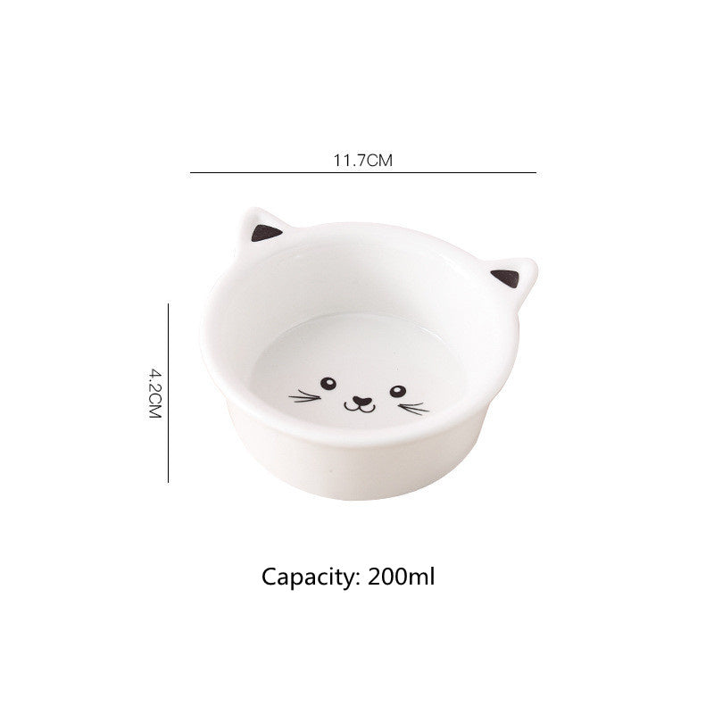 Small Ceramic Pet Bowl with Cat Face Design – Perfect for Cats & Puppies, Easy to Wash