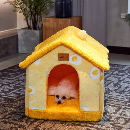 Foldable Dog House & Cat Bed – Warm, Removable Winter Pet Villa, Enclosed Cave for Cats & Dogs
