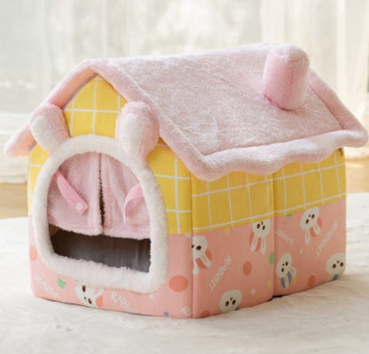 Foldable Dog House & Cat Bed – Warm, Removable Winter Pet Villa, Enclosed Cave for Cats & Dogs