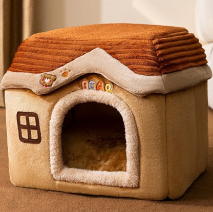 Foldable Dog House & Cat Bed – Warm, Removable Winter Pet Villa, Enclosed Cave for Cats & Dogs