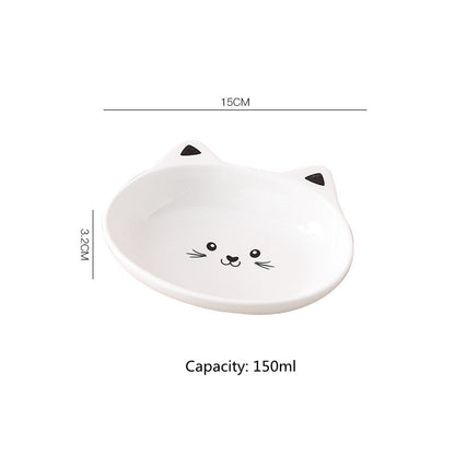 Small Ceramic Pet Bowl with Cat Face Design – Perfect for Cats & Puppies, Easy to Wash