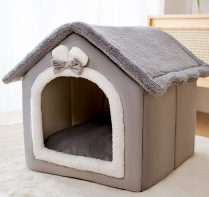 Foldable Dog House & Cat Bed – Warm, Removable Winter Pet Villa, Enclosed Cave for Cats & Dogs